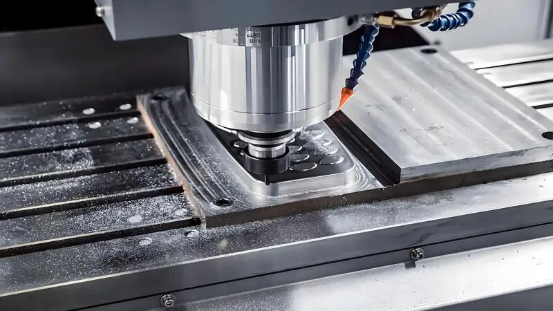 금속 공작물을 정밀하게 절단하는 CNC 기계 클로즈업