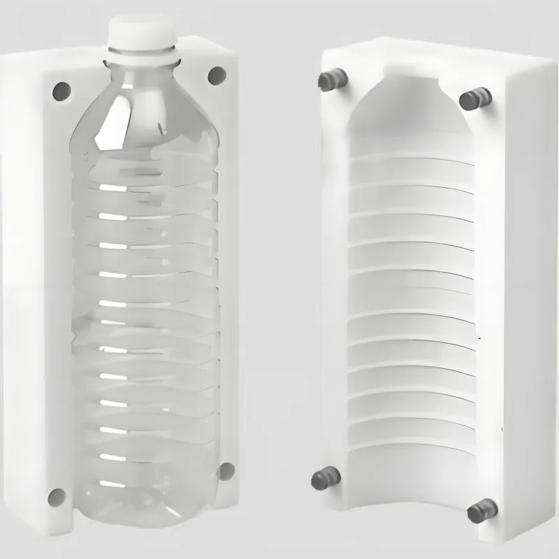 A plastic bottle next to its mold, showing the casting process.