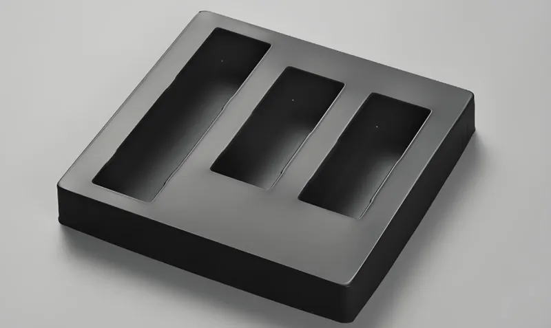 A dark rectangular tray with three large compartments