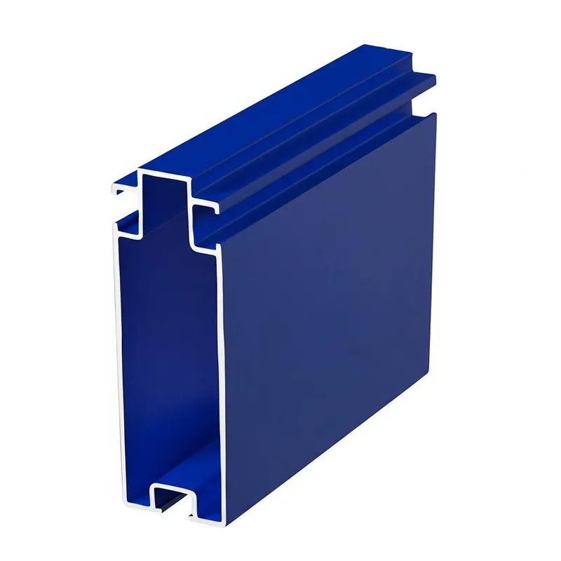 A blue aluminum profile with a rectangular shape and complex cross-section.