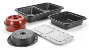 A collection of Philips Airfryer baking accessories including various baking trays and molds.
