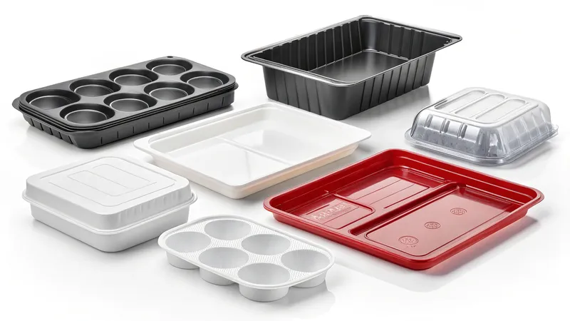 Various types of plastic food containers in different shapes and colors