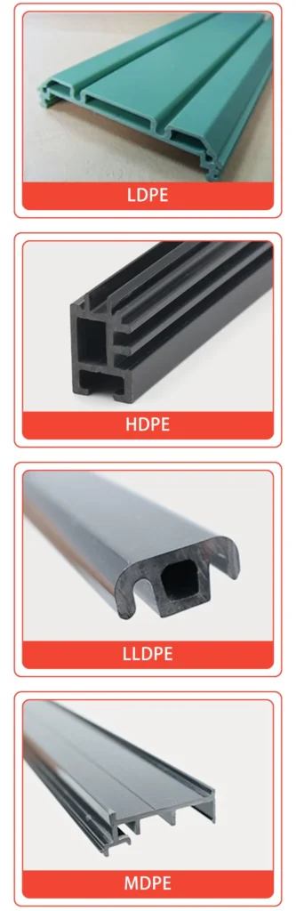 Four types of plastic profiles labeled LDPE, HDPE, LLDPE, and MDPE.