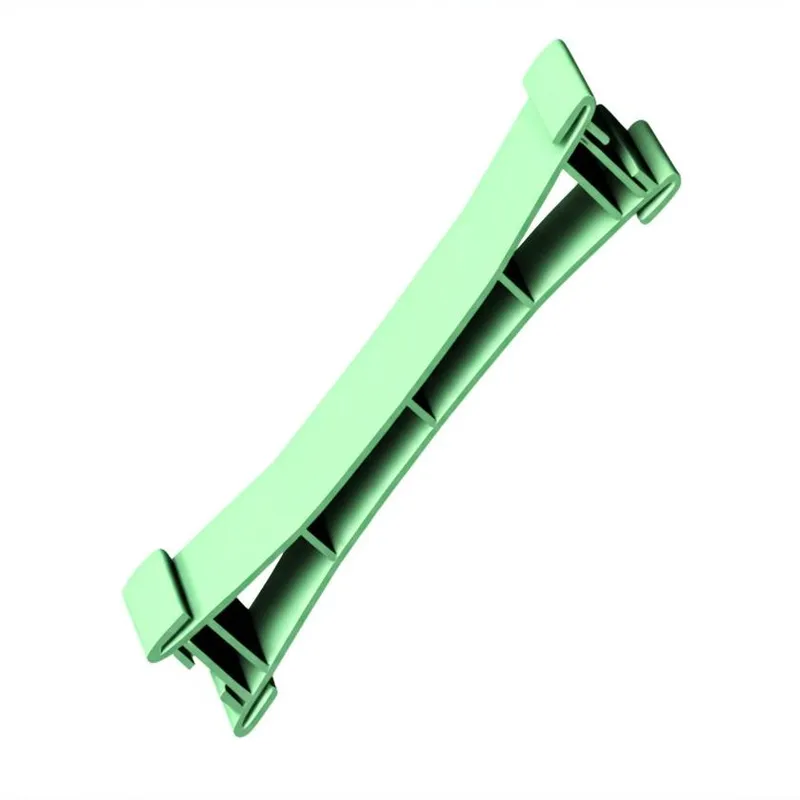 A green plastic ergonomic strap, featuring a curved design with angled support structures and caps on both ends.