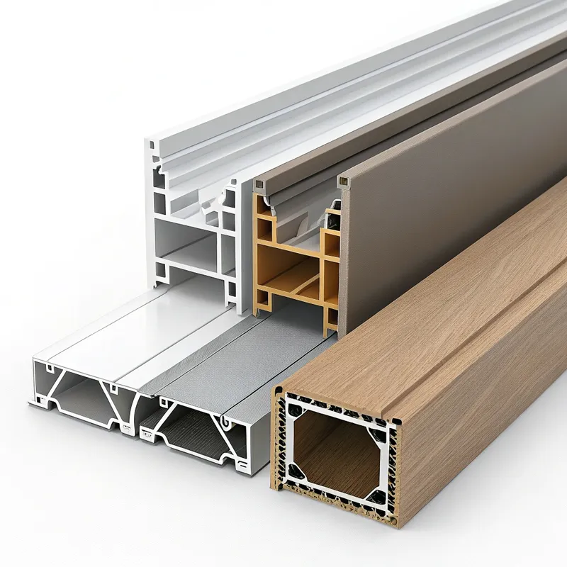A display of various cross-section views of window profiles, showing different materials and designs.