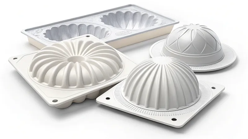 A set of decorative cake molds in various shapes and designs