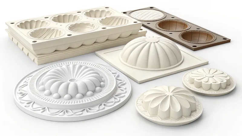 Various decorative molds with intricate patterns and designs