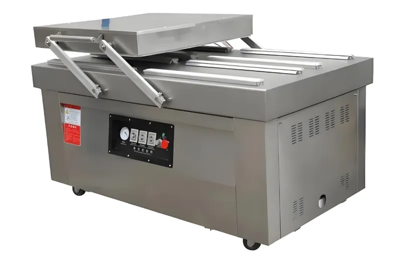 Industrial vacuum sealing machine with a stainless steel body and control panel