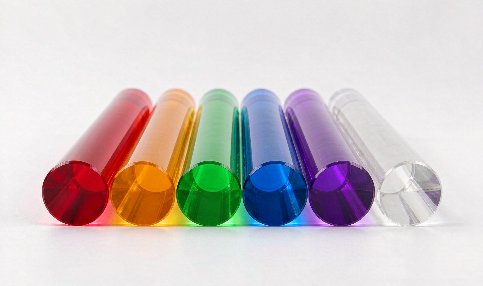 Transparent coloured acrylic rods in red, amber, green, blue, violet and clear, backlit