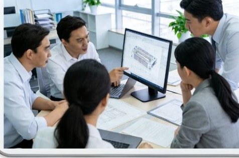 Uplastech engineers reviewing a customer drawing during order review