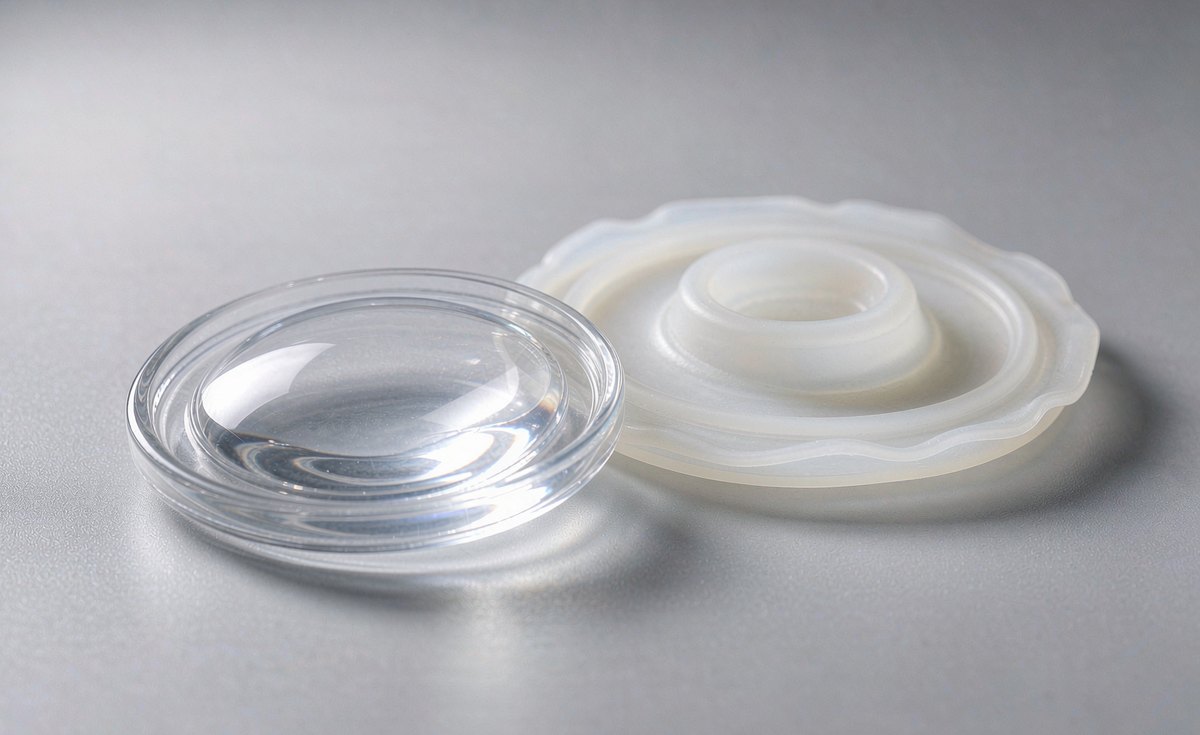 Translucent liquid silicone rubber molded lens and white LSR sealing diaphragm