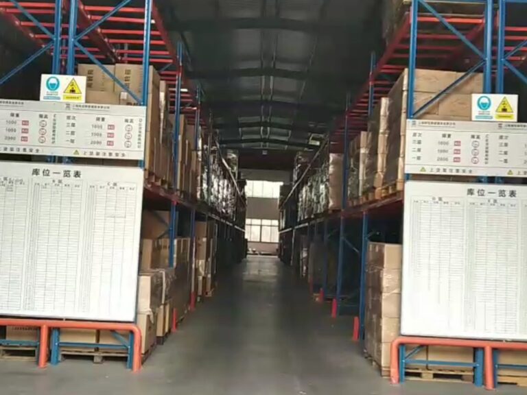 Raw material and finished goods racks in the Uplastech warehouse